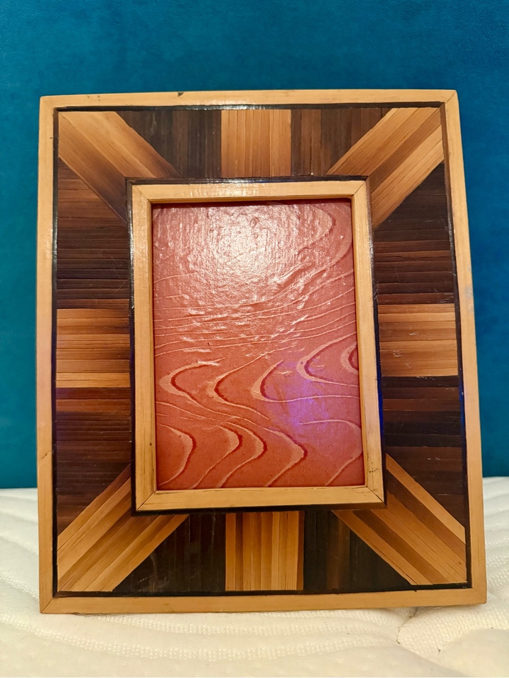Vintage Balos International Handcrafted Philippines Wood Mosaic Picture Frame